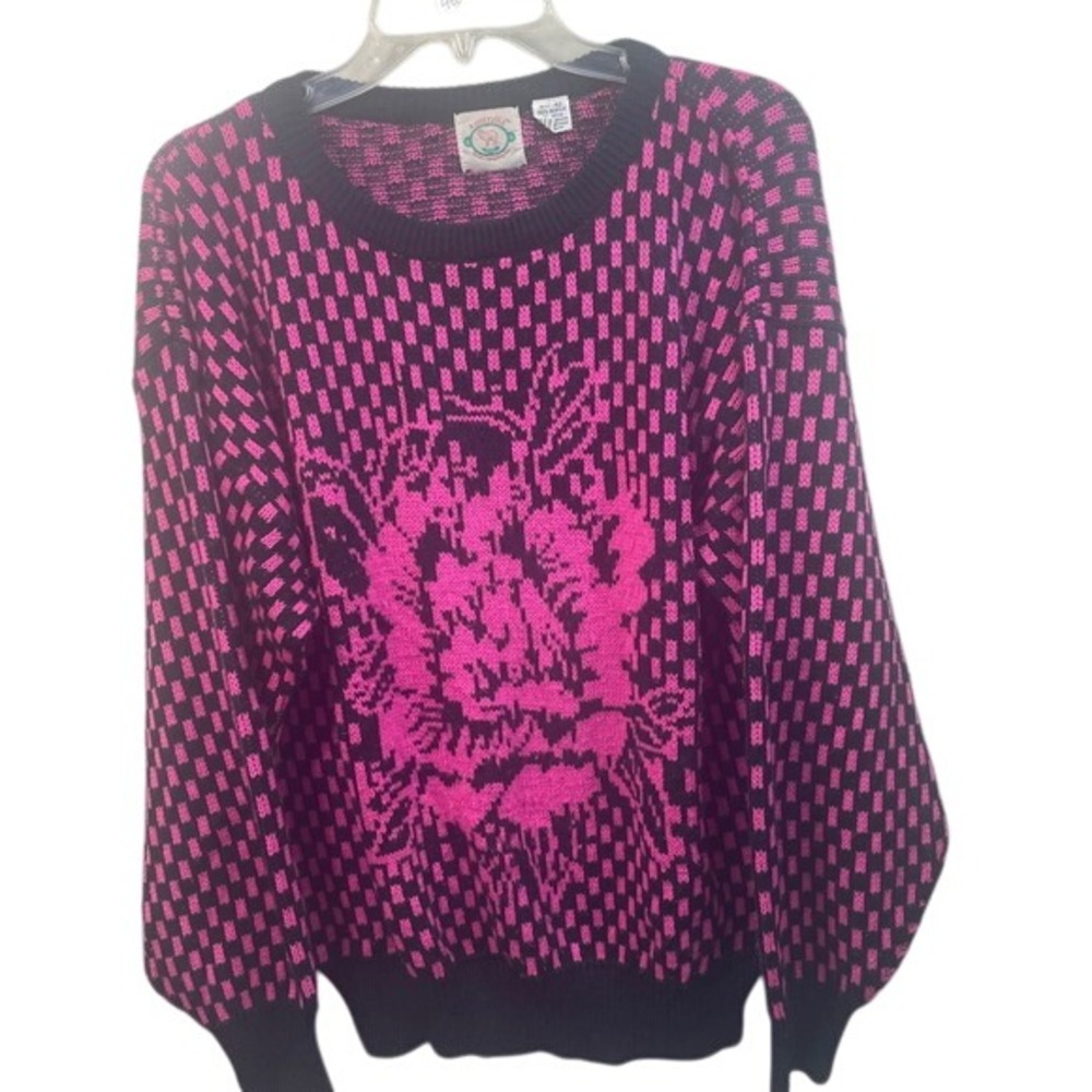 Vibrant Pink and Black Floral Women's Sweater